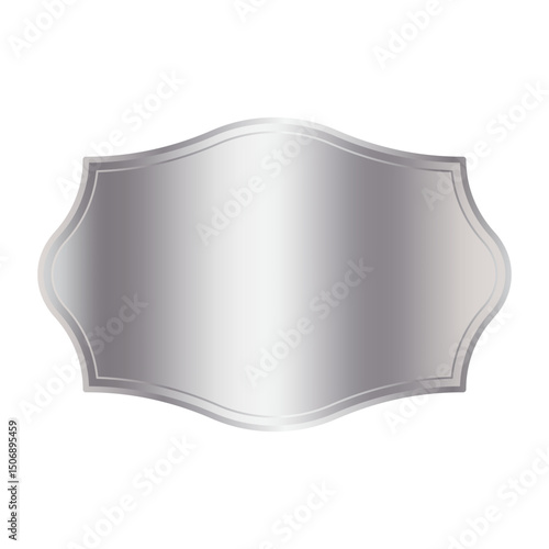 Silver badge icon. Metallic wave shape. Vector frame label. Smooth reflective surface.