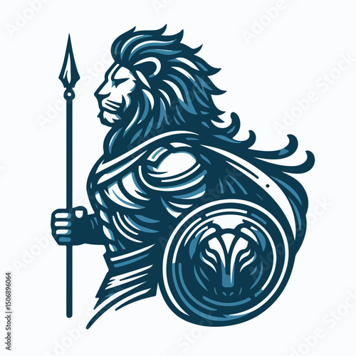 Lion Warrior Illustration: A regal lion warrior stands poised, exuding strength and valor. Its intricate design captures the essence of power and protection, a symbol of resilience and courage.