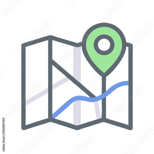 Stylized Map with Location Pin on White Background