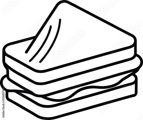 Mini Ham Toastie Warm Sandwich Treat Drawing Line Art Vector Illustration