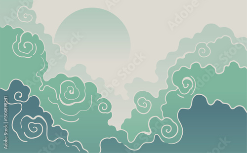abstract japanese landscape on light background with gradient