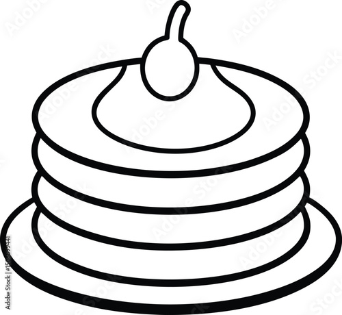 Mini Pancake Stack Breakfast Dish Sketch Line Art Vector Illustration