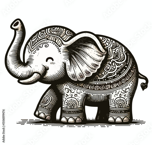 Vector Elephant Engraving Style