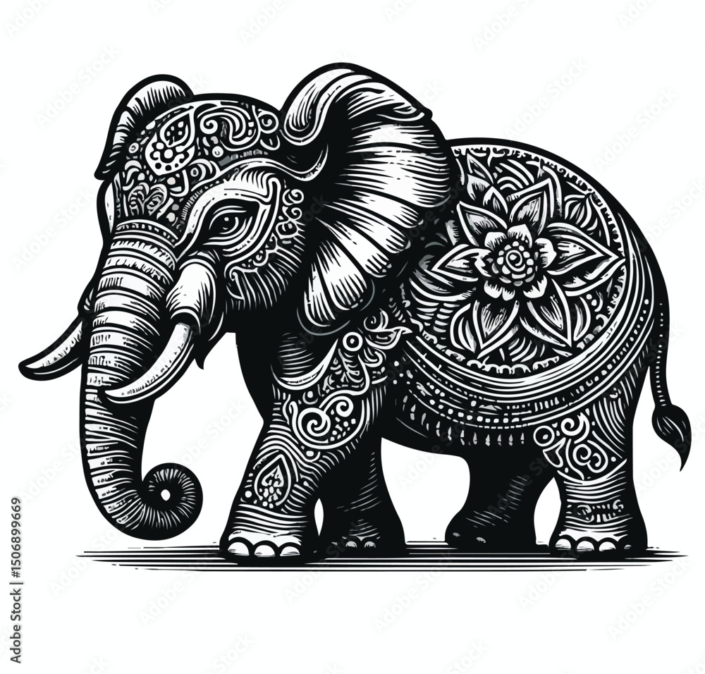 Obraz premium Vector Elephant Engraving Style