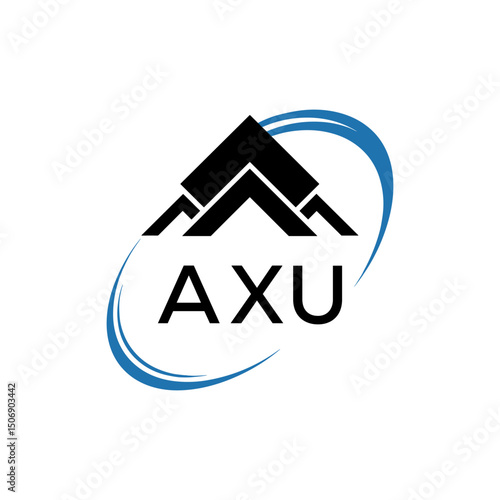 AXU Real Estate Logo with Stylized Roof and Dynamic Swirl – Vector Icon. AXU Letter Logo.
