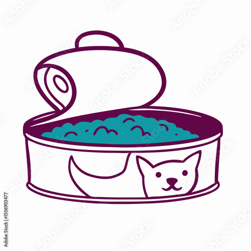 Open Can of Cat Food with Fish Illustration