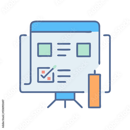 Presentation whiteboard on stand depicting planning and strategy concept