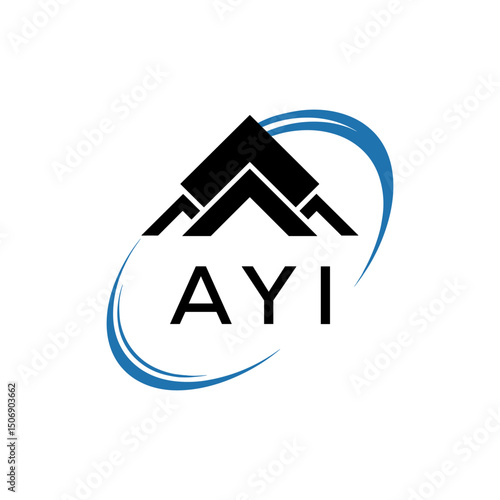 AYI Real Estate Logo with Stylized Roof and Dynamic Swirl – Vector Icon. AYI Letter Logo.
