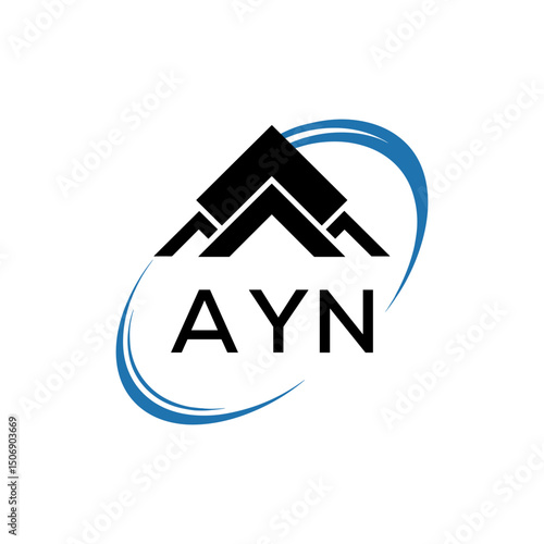 AYN Real Estate Logo with Stylized Roof and Dynamic Swirl – Vector Icon. AYN Letter Logo.
