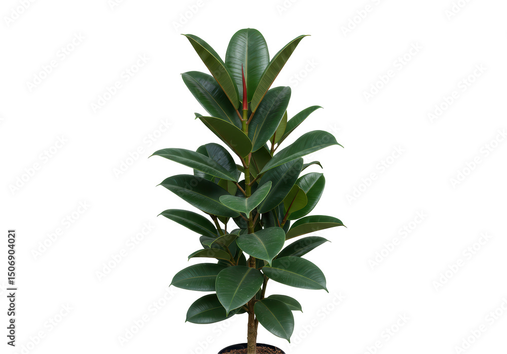 Isolated Mature Rubber Plant in Full Foliage Isolated Mature Rubber Plant in Full Foliage