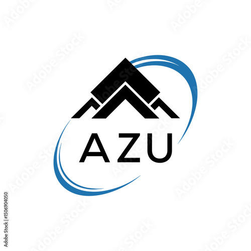 AZU Real Estate Logo with Stylized Roof and Dynamic Swirl – Vector Icon. AZU Letter Logo.
