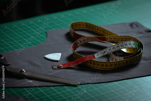 Detailed close-up photograph showing hands guiding fabric through an industrial sewing machine. The image captures the precision and craftsmanship involved in textile production and tailoring. Ideal f