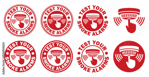 Test your smoke alarms. Smoke detector icon symbol. Fire alarm logo sign. Fire safety equipment. Vector illustration image. Isolated on white background.