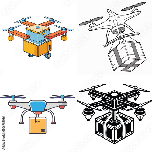 Drone delivery icons vector illustration isolated on white background.