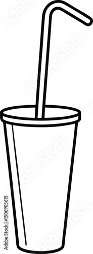 Paper Straw Eco Friendly Drink Accessory Line Art Vector Illustration