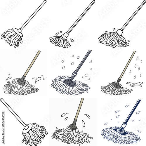 Wet Mop silhouette vector illustration isolated on white background.