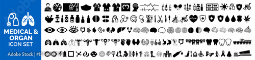 Comprehensive Vector Medical and Healthcare Icon Set. Featuring hospital, anatomy, pharmacy, tools, organs, diseases, and wellness health bundle. medical, healthcare,  organ, diseases, set.