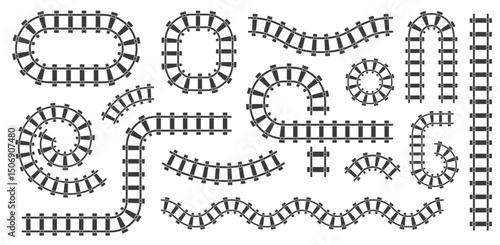 Train track railway. Rail line road subway map set icon