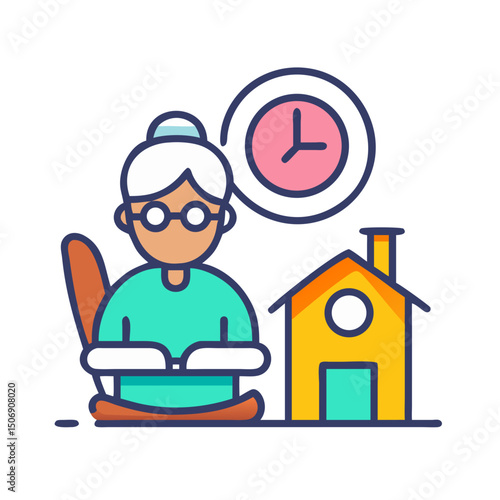 Senior woman at home illustration vector on White Background