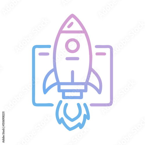 Neon rocket launch icon against White Background illustration