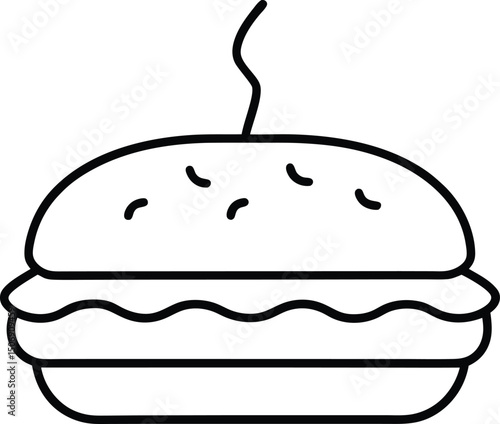 Spicy Meatloaf Slider Vector Line Art for Comfort Food Menus and Pub Snack Branding