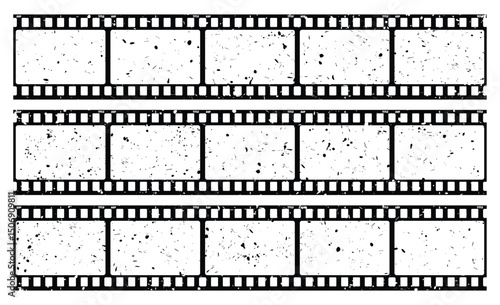 Film strip, long grunge filmstrip, old vintage movie reel frames, vector cinema video or photo tape. Grunge long film strip or movie camera negative roll with transparent background