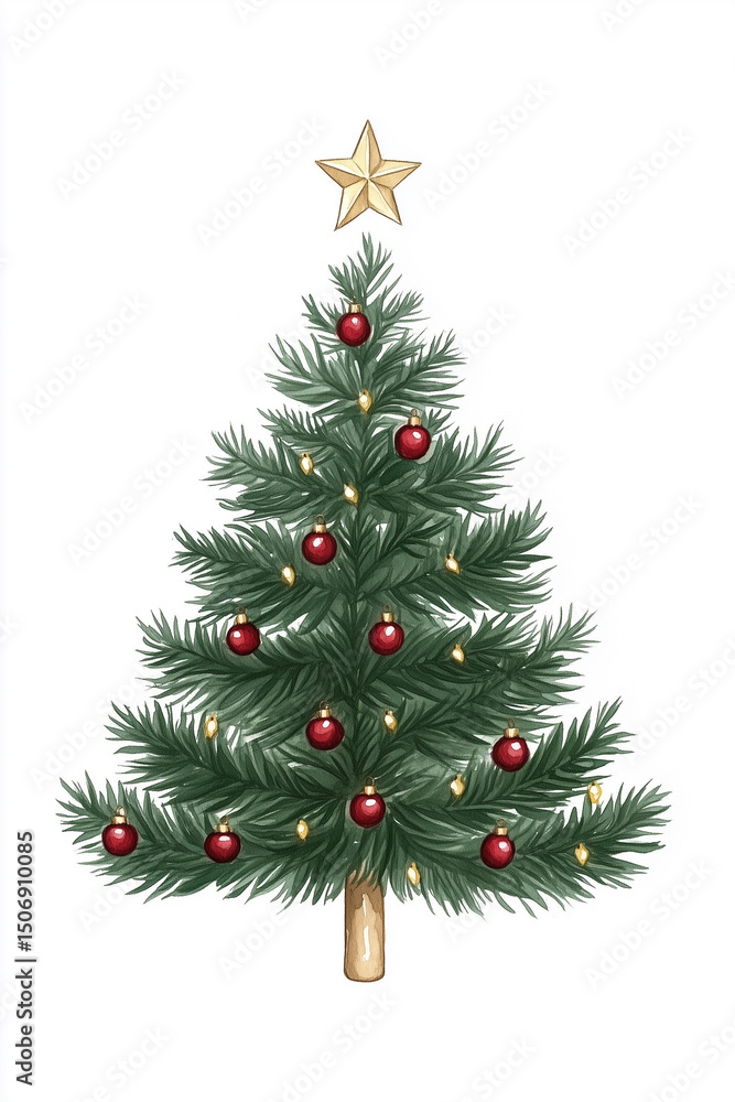 An inviting Christmas tree illuminated with festive lights and adorned with ornaments, conveying warmth and cheer in a simple illustration. An inviting Christmas tree illuminated with festive lights and adorned with ornaments, conveying warmth and cheer in a simple illustration.