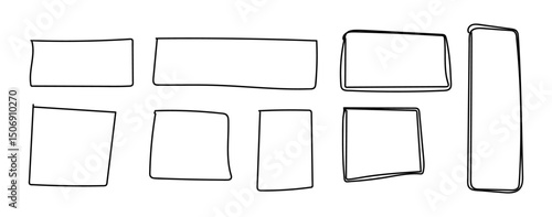 hand drawn set of rectangles and squares vector in various styles isolated on transparent. illustration, doodle, rectangle, square