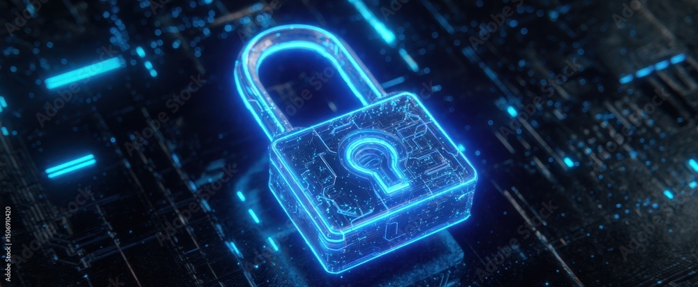 The glowing lock symbolizing enhanced digital security and protection in cyberspace. The glowing lock symbolizing enhanced digital security and protection in cyberspace.