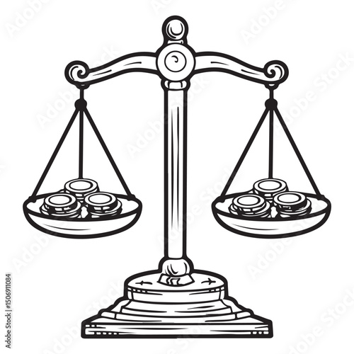 Balance Scale with Unequal Stacks of Coins Representing Financial Imbalance and Economic Disparity Presented as a Silhouette