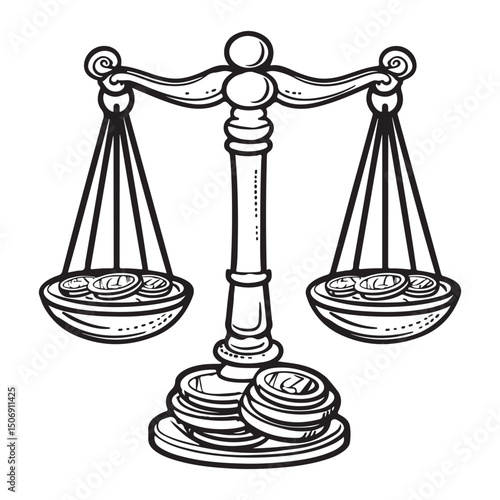 Balance Scale with Unequal Stacks of Coins Representing Financial Imbalance and Economic Disparity Presented as a Silhouette