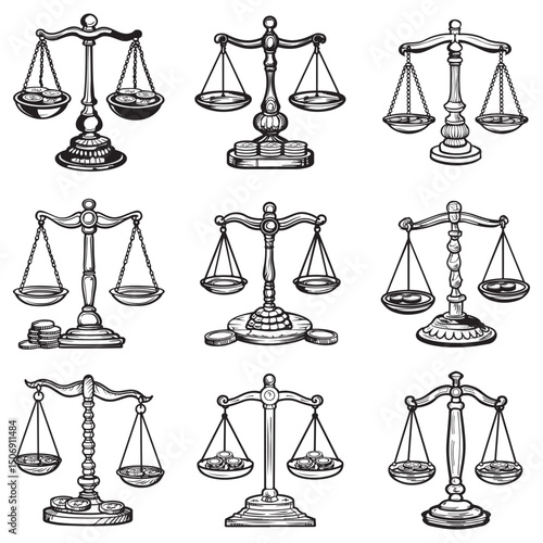 Balance Scale with Unequal Stacks of Coins Representing Financial Imbalance and Economic Disparity Presented as a Silhouette