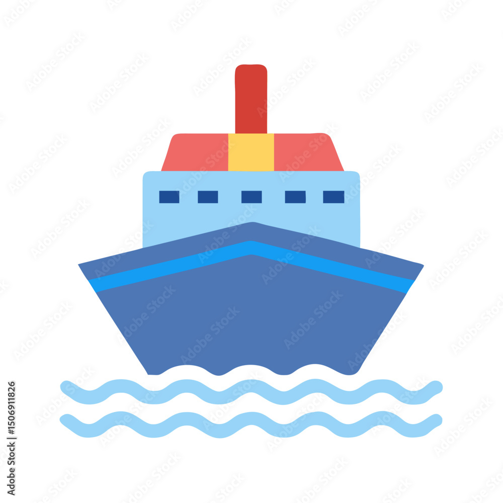 Flat vector illustration of a ship on water waves Flat vector illustration of a ship on water waves