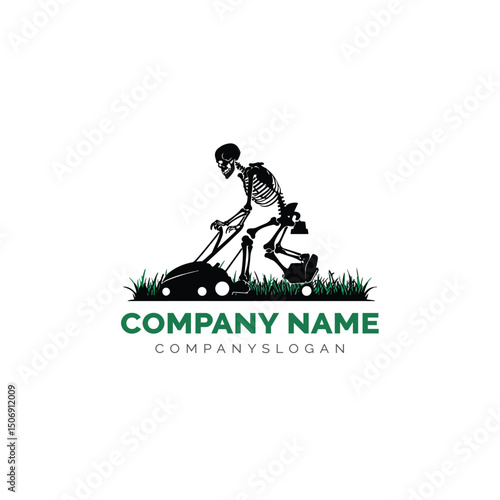 Skeleton lawn care logo design, vector illustration