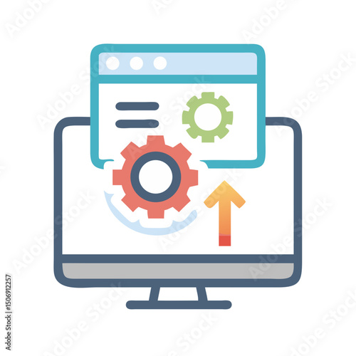 Wallpaper Mural Computer with webpage windows and gears showing data transfer Torontodigital.ca