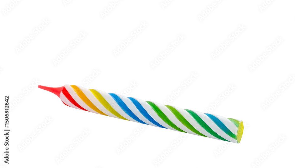 Fototapeta premium Colorful rainbow cake candle designed for celebrations and festive occasions cutout isolated on solid white background
