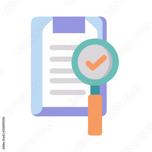Document inspection and approval icon with magnifying glass