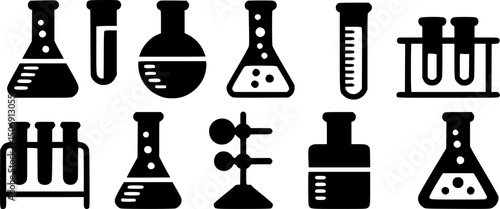 Collection of Black and White Laboratory Equipment Icons