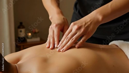 Wallpaper Mural A close-up view of a person's back being massaged by skilled hands in a serene spa setting. Torontodigital.ca