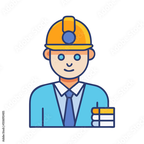 Cartoon Construction Worker Holding Clipboard Against White Background