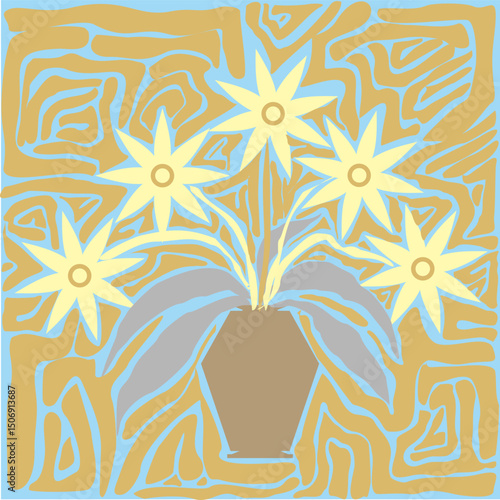 Vector aesthetic natural flat flower vase ornament for decoration, wall hangings, wrapping paper, textiles