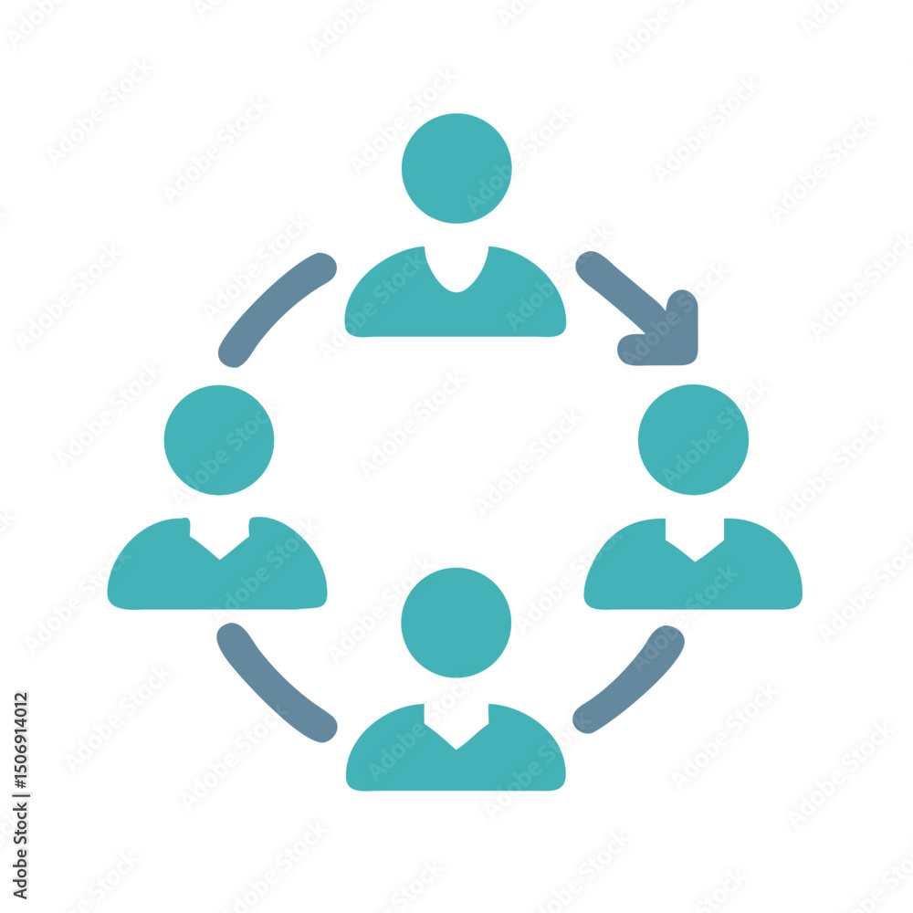 Circular People Network with Arrows in Light Teal Colors Circular People Network with Arrows in Light Teal Colors