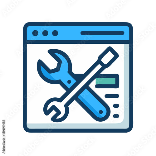 Website maintenance with wrench and screwdriver in flat design