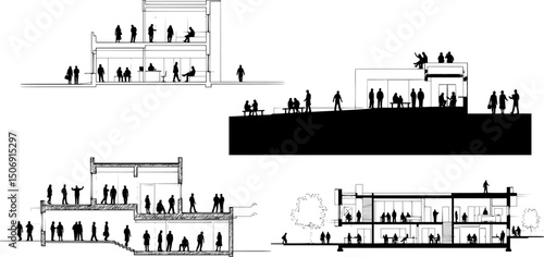 People silhouettes in elevation side view | Architecture people | silhouettes of people | 2D people | Section Elevation View | Architectural drawing people | characters