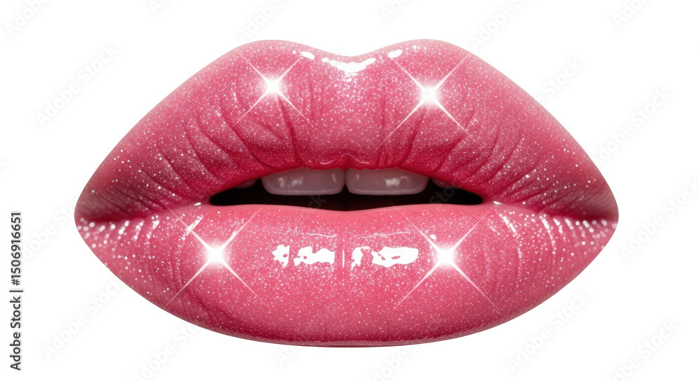 Isolated Plump Pink Glossy Lips with Sparkling Highlights Isolated Plump Pink Glossy Lips with Sparkling Highlights