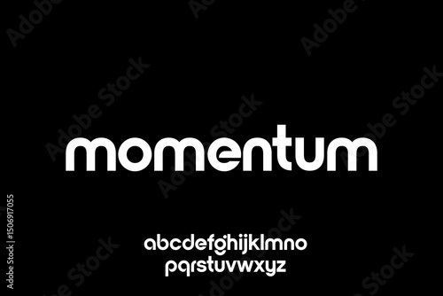 word momentum . modern minimalist  geometric circular font with rounded edges.