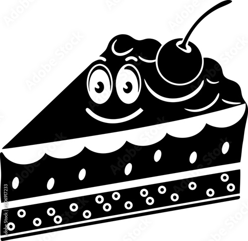 Delightful dessert slice with cheerful face and cherry on top, perfect for celebrations