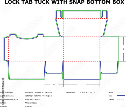 Lock tab tuck top snap bottom box packaging template design