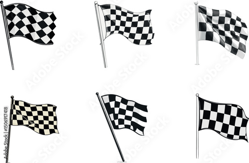Checkered flags isolated on white background, representing racing finish