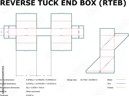 Reverse tuck end box diagram template white card stock